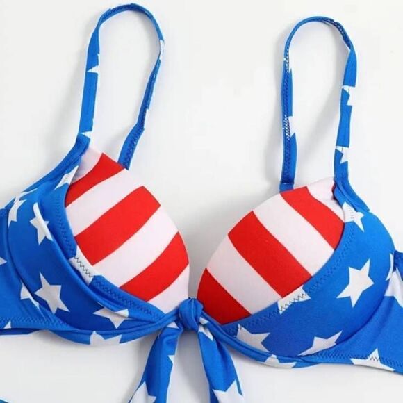 American Flag Print 2 Piece Bikini Set Womens XLarge -B - Picture 2 of 8